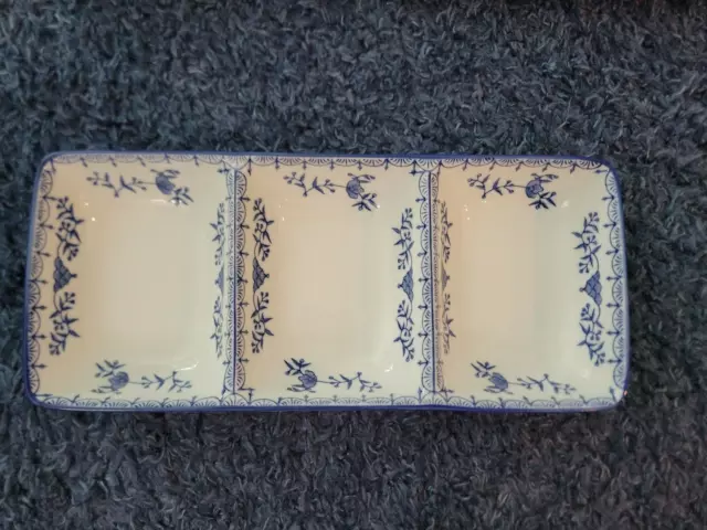 Vintage Royal China Blue & White Relish Condiment Candy Nut Divided Dish 15"