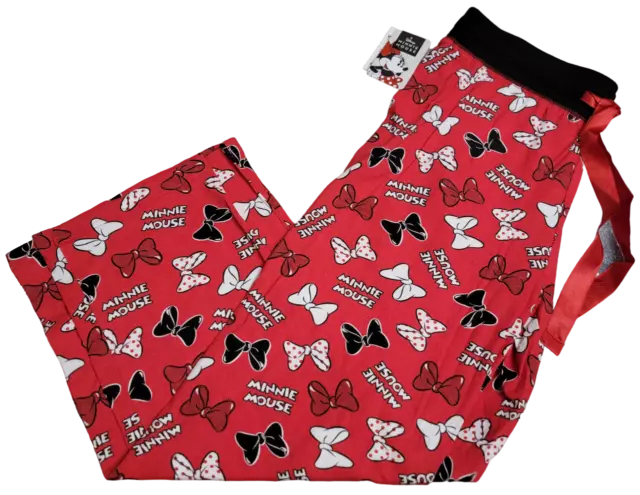 Disney Minnie Mouse Comfy Pajama Sleepwear Jogger Red Ribbon Lounge Pants!