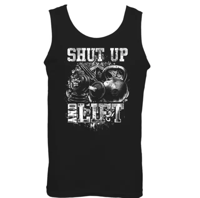 Shut Up & Lift Mens Funny Gym Vest Training Tank Top Bodybuilding Weightlifting