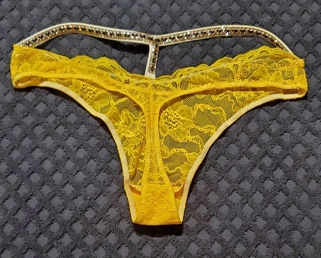 VICTORIAS SECRET VERY Sexy Thong Panty LACE SHINE Strap Y Back 6/M