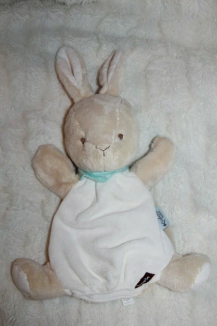 Doudou Kaloo Lapin Marionnette Blanc Beige Bandana Bleu Neuf