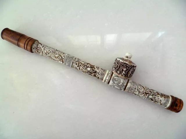 Collectibles Decorated Chinese Handwork Carved Dragon Old Long Smoking Pipe