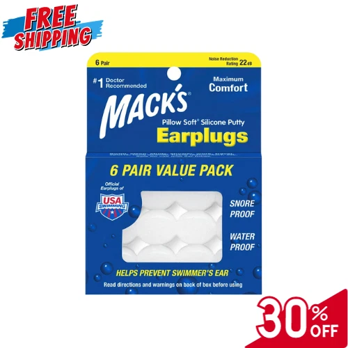 Paquete de 6 pares de tapones para los oídos de silicona suave originales moldeables para almohada Mack's