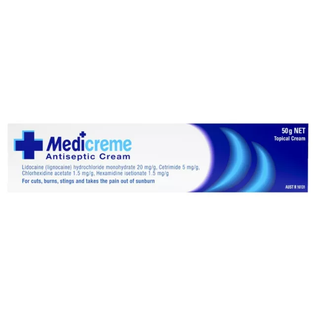 Medi Creme Antiseptic Cream 50g For Cuts Burns Stings Sunburn Pain Relief