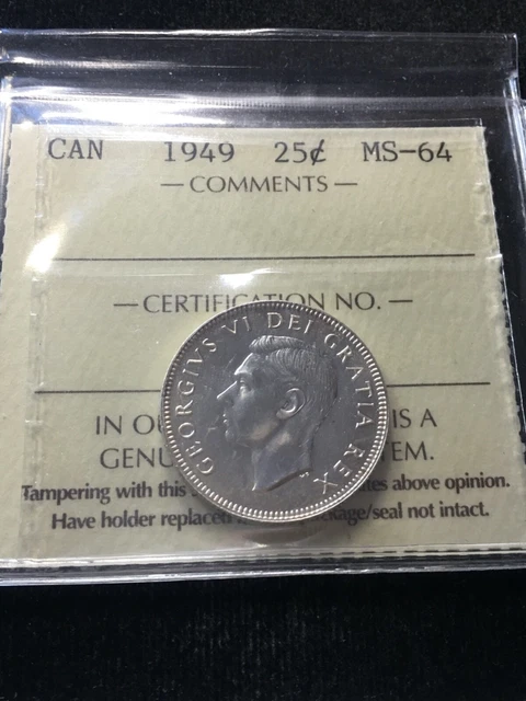 1949  ICCS Graded Canadian, ¢25 Cent, **MS-64**