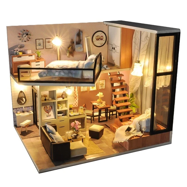 1pc Mini Dollhouse Kit Attic Model Room Box Miniature DIY Handmade Gift