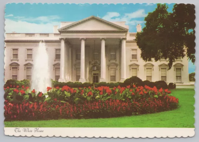 State View~Red Flowers At Fountain @ The White House~Continental Postcard