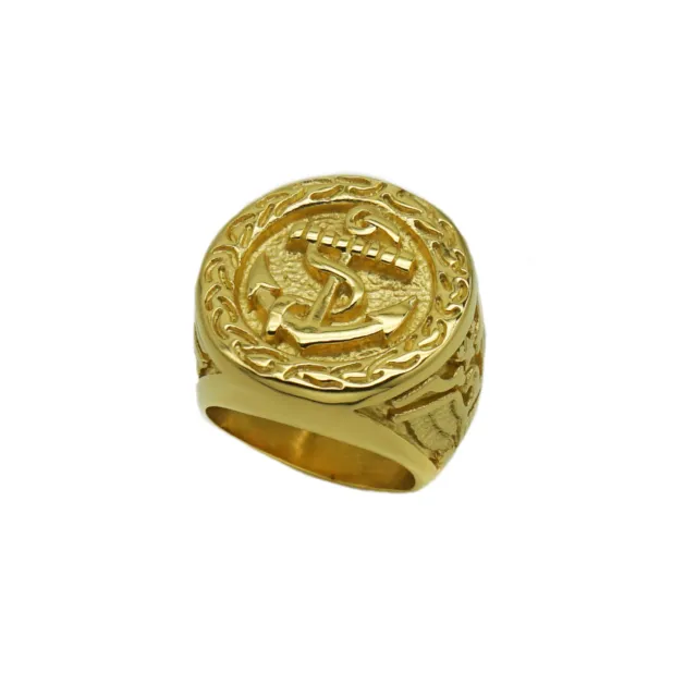 Ring For Men Size 9-13 Mens Gold Plated USN US Navy Nautical Anchor