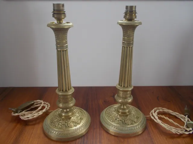 ancienne paire de lampe bougeoirs en bronze doré epoque restauration XIX éme
