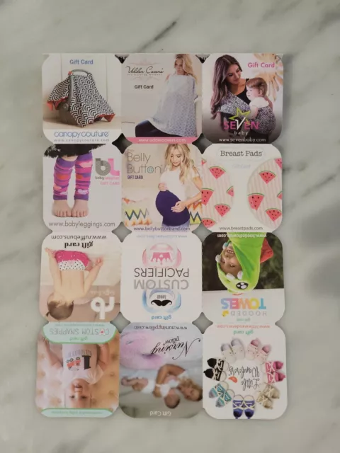Baby gift cards ( value $450) seven canopy uddercovers belly snappies rufflebuns