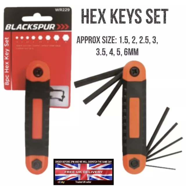 8pc Folding Hex Key Set 1.5 to 6mm Allen Alan Garage Builders Tool Tools Metric