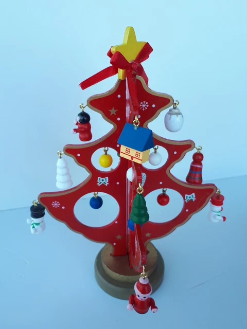 Mini Albero Di Natale In Legno Con Accessori - Decorazione Da Tavolo 18,2 Cm, Per Casa, Ufficio, Camino