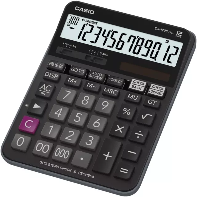 Calculatrice De Bureau Casio Dj-120D Plus Ecran 12 Chiffres Noir Pile Et Solaire