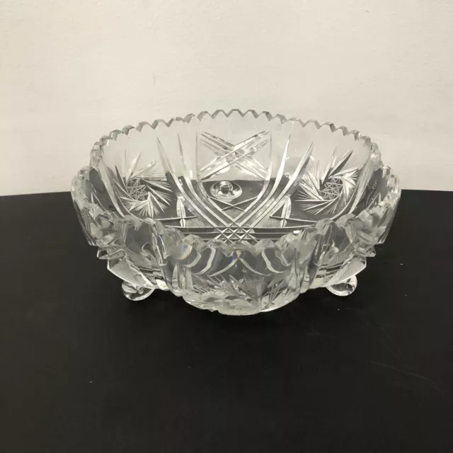 American Brilliant ? Crystal Cut Glass Serving Bowl Footed Diameter 8" Dept 3”