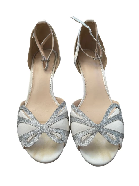 monsonico sposa avorio satinato argento glitter tacco gattino punta aperta taglia 7 (AW22)