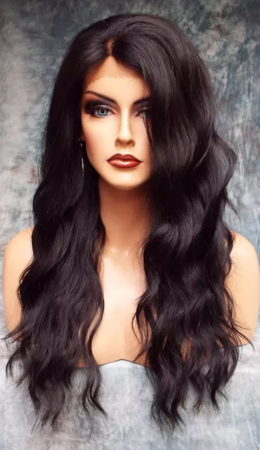 Lace Front Hand Tied Ear 2 Ear Lace Heat Friendly #1B Soft Black Wig Us Sell 454