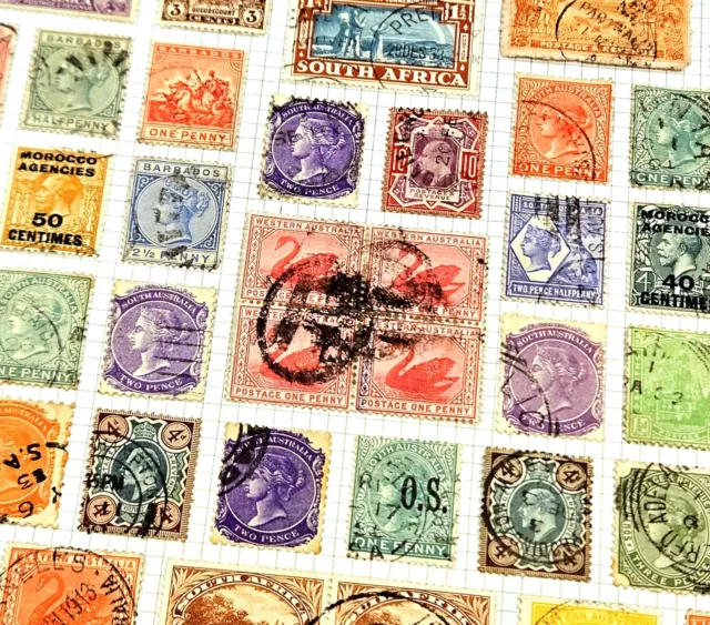 Job Lot: 65x (used) Vintage British Commonwealth Stamps (QV to KGVI Mix)