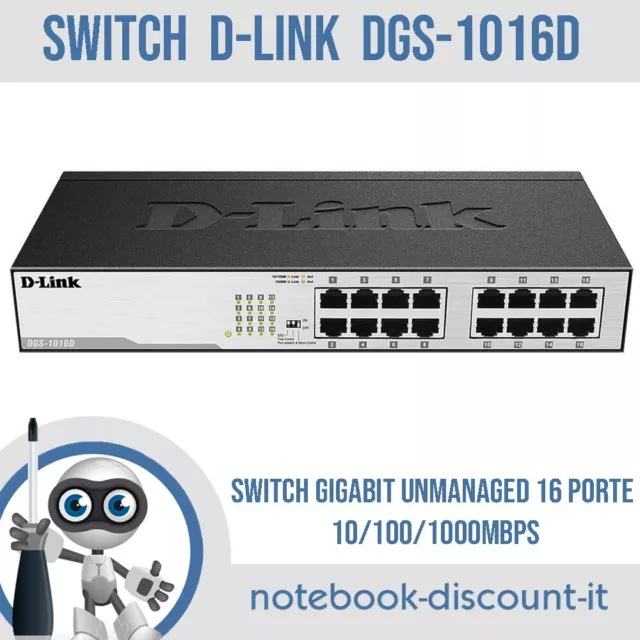 SWITCH  D-LINK  DGS-1016D   Switch Gigabit Unmanaged 16 porte 10/100/1000Mbps OK