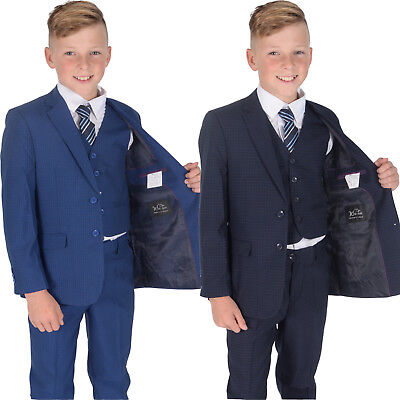Boys Suits Boy Checked Pattern Suits 5 Piece 2 to 12 Years Blue Navy Suit