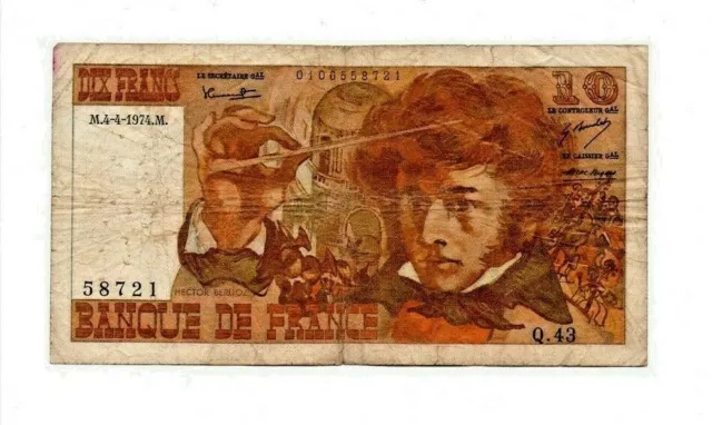 FRANCE NOTE 10 FRANCS 4.4.1974 P-150   b