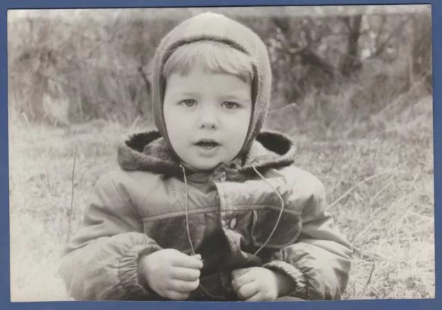 Beautiful Child in Nature in a Hat and Jacket Soviet Vintage Photo USSR
