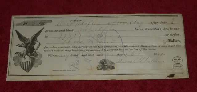 1879 Personal Christmas Check To Captain J B Bradshaw Staunton Virginia