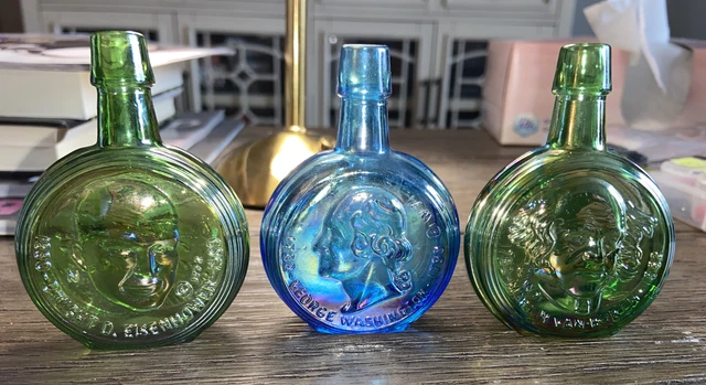 3 Wheaton Mini Presidents Bottles - Eisenhower, Van Buren Washington 1972
