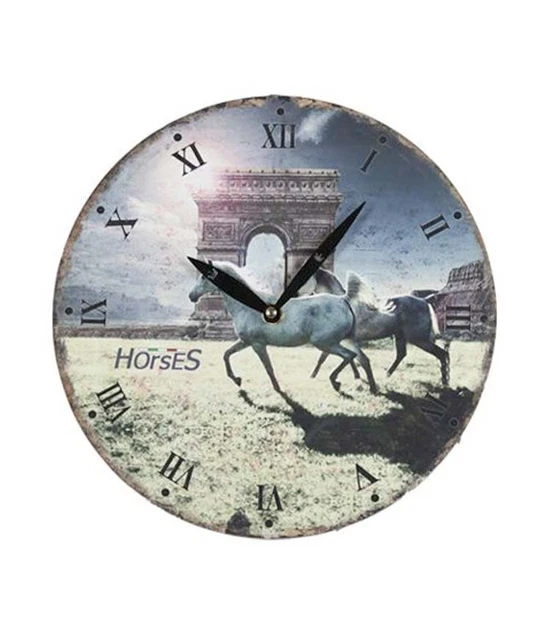 Horloge équestre ronde en bois à paroi ronde Horses