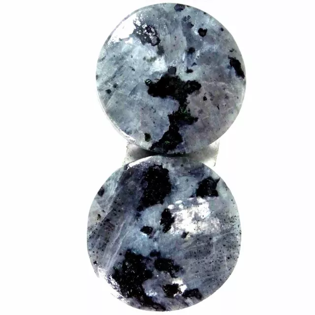 23.30Cts. 19X19X3mm 100% Natural Royal Larvikite Round Cab Matched Pair Gemstone