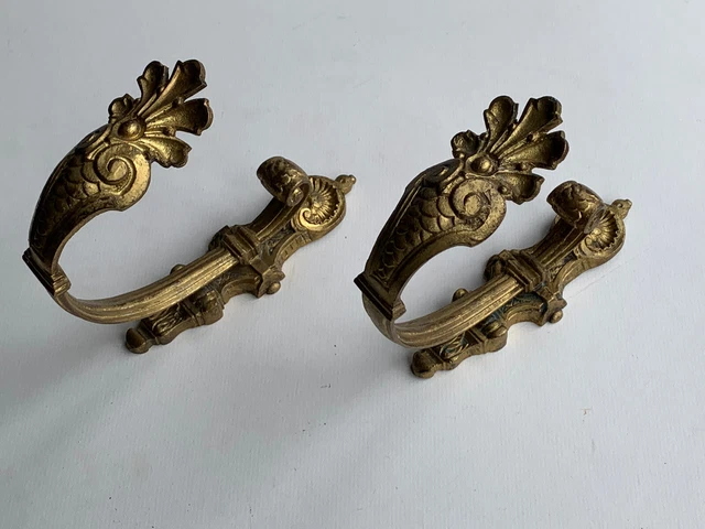 Vintage Pair of French Brass Curtain Tie Back Hooks