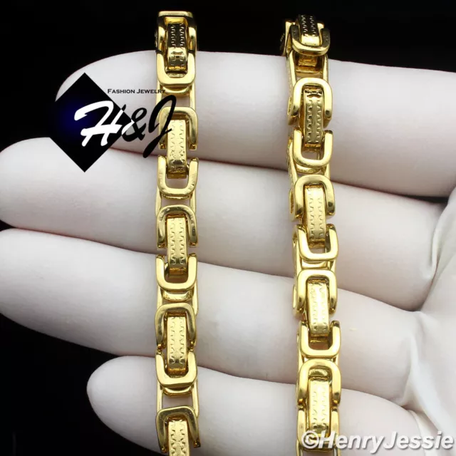 18-40"MEN Stainless Steel 6.5mm Gold Plated Byzantine Box Link Necklace Bracelet