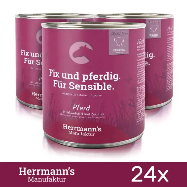 24x Herrmanns Alimento para perros caballo con batata y calabacín Alimento para mascotas 800Gr