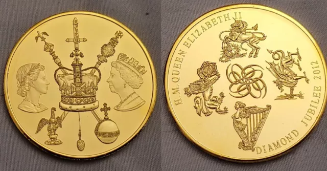 Königin Elisabeth II. Diamant Jubiläum Goldmünze alte Krone Einhorn Drache Löwe Harfe