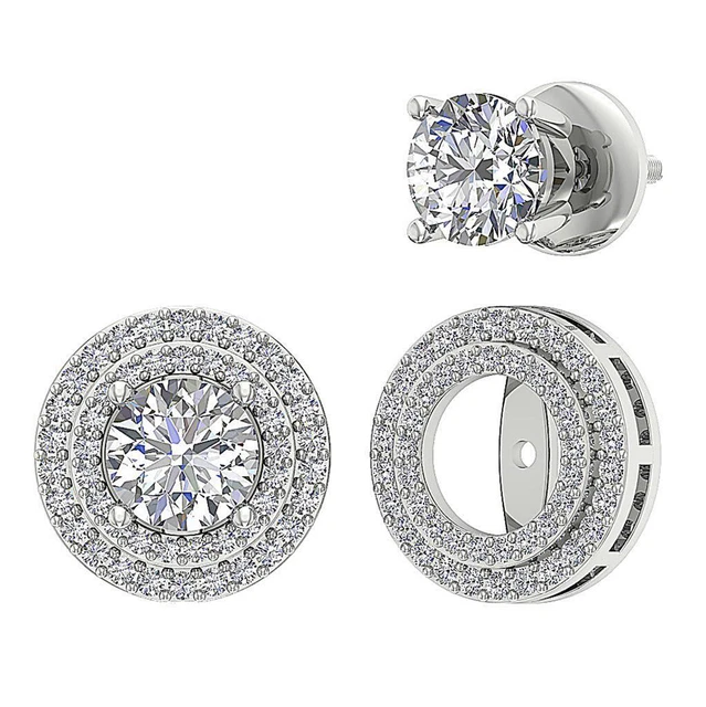 Natural Diamond I1 G 2.10 Ct Halo removable Jacket Studs Earrings 14K White Gold Natural Diamond I1 G 2.10 Ct Halo removable Jacket Studs Earrings 14K White Gold