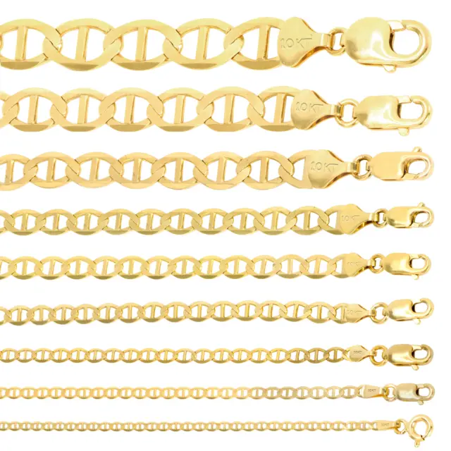 10K Yellow Gold Solid 2mm-9mm Mariner Anchor Link Chain Necklace Bracelet 7"-30"