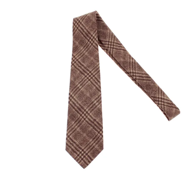 Kiton NWOT 100% Silk Seven Fold Neck Tie in Brown/Tan Plaid Made in Italy