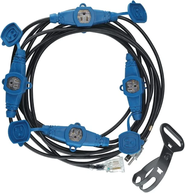 Cable de extensión de salida múltiple Erboelec 25 pies calibre 16, 4 Nema 5-15R espaciado uniformemente