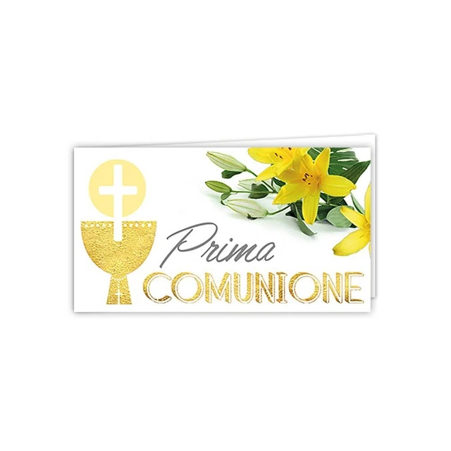 20 Bigliettini Per Bomboniera Comunione - Cartoncino Bianco Con Calice - Pretagliati, Formato A4, 9x2,5 Cm - Pronti Per La Stampa