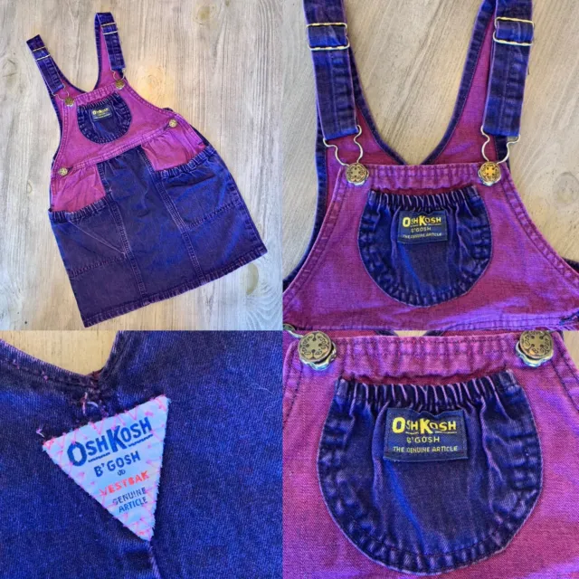Vintage Oshkosh VESTBAK Girls Acid Wash Purple Pink Skirt Overalls Size 5 RARE
