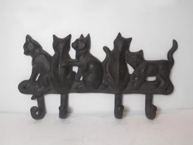 Cast Iron Metal Cat Kitten Tail Key Coat Hook Wall Mount Hanger Rack 11"