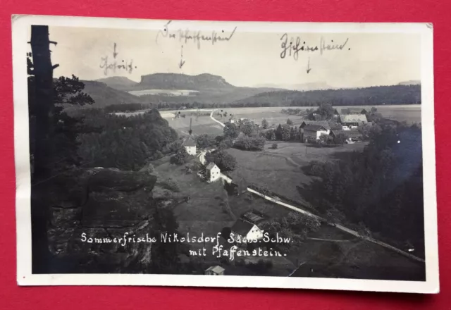 Foto AK SÄCHSISCHE SCHWEIZ um 1930 Nikolsdorf mit Pfaffenstein   ( 8209