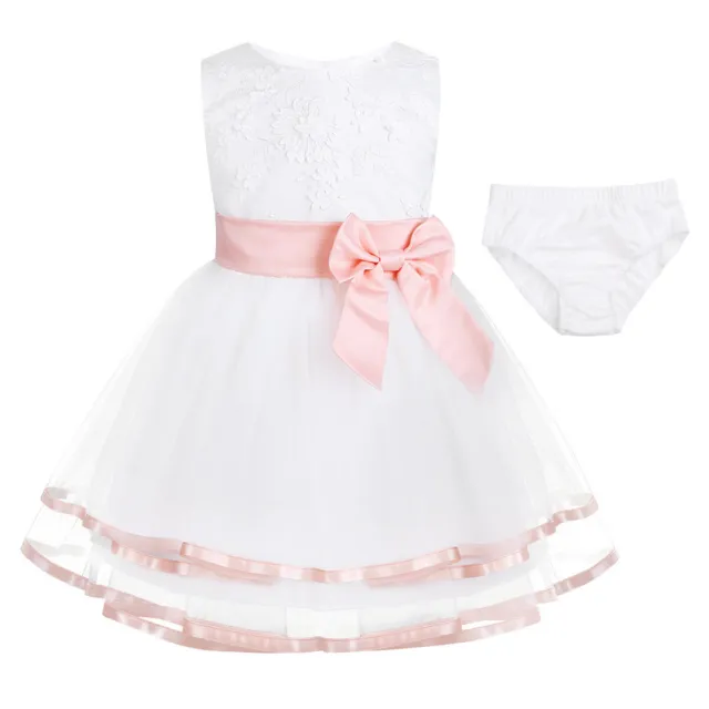 DE Baby Mädchen Kleidung Set aus Kleid + Slip Neugeborenes Taufkleid Partykleid