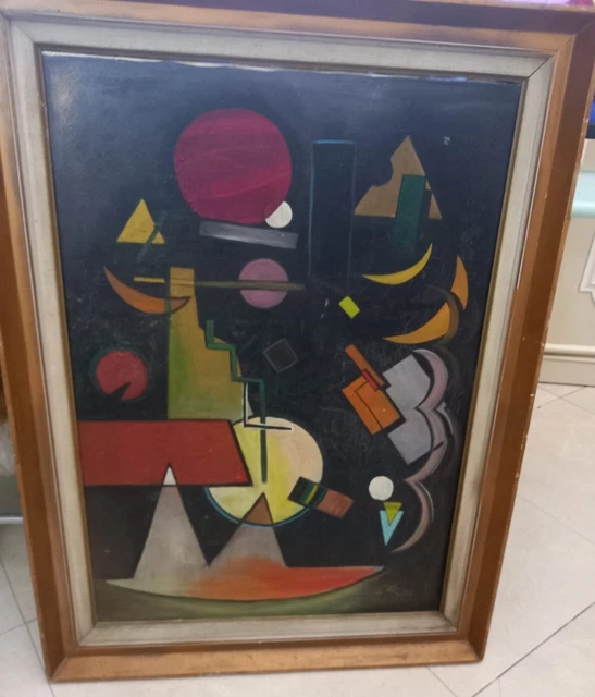 Dipinto Ad Olio Su Tela Astratto Anni 40-50