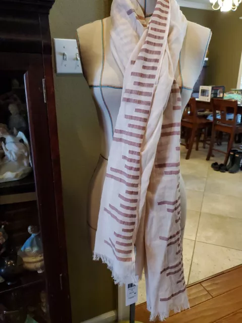 Eileen Fisher Stripe Organic Cotton Scarf, Size One Size - Beige NWT $118