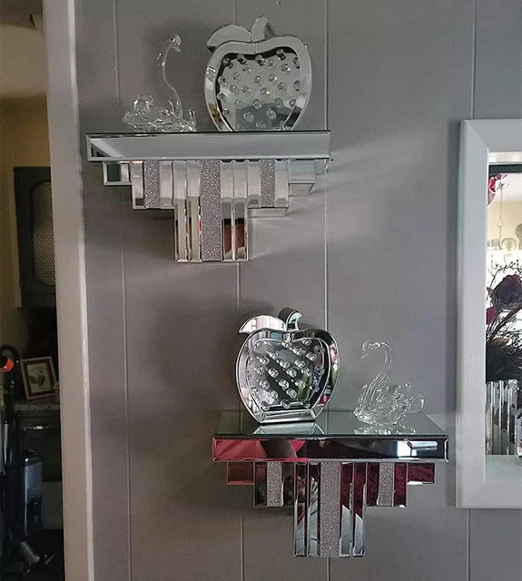 LARGE MIRRORED DIAMANTE Jewel Crystal Art Deco Floating Mirror Wall