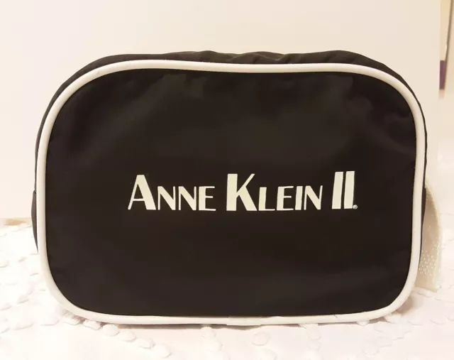 ANNE KLEIN II Nylon All Purpose Carrying/Travel Pouch Makeup Bag Black & White