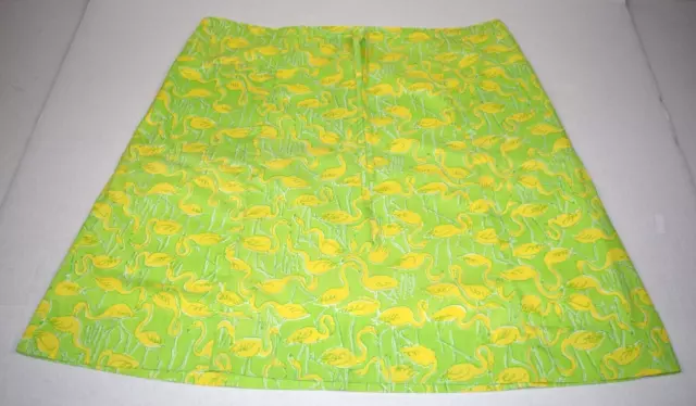 Liza by Lilly Pulitzer Skirt VTG 70s Yellow Green Frolicking Flamingos Sz M/L