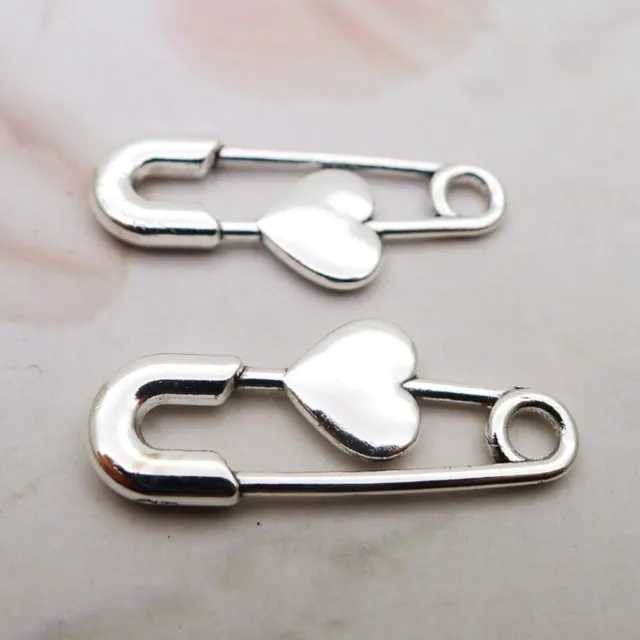 BULK 100Pcs Heart Pin Charms DIY Jewelry Making Pendant Antique Silver