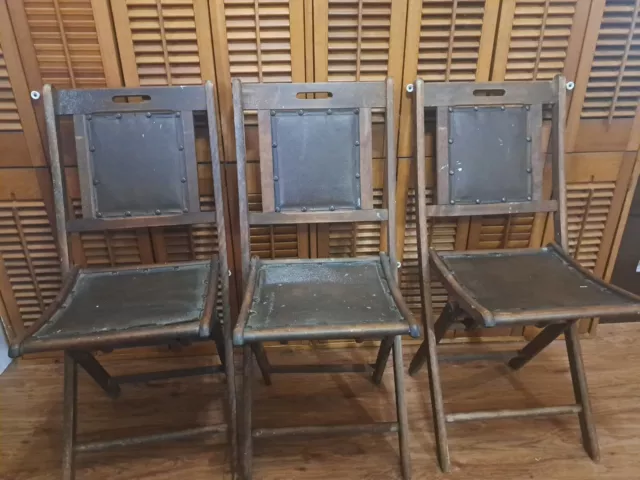 3 Antique Wooden Folding Chairs St Mary's Church Hall Handmade? To Refinish