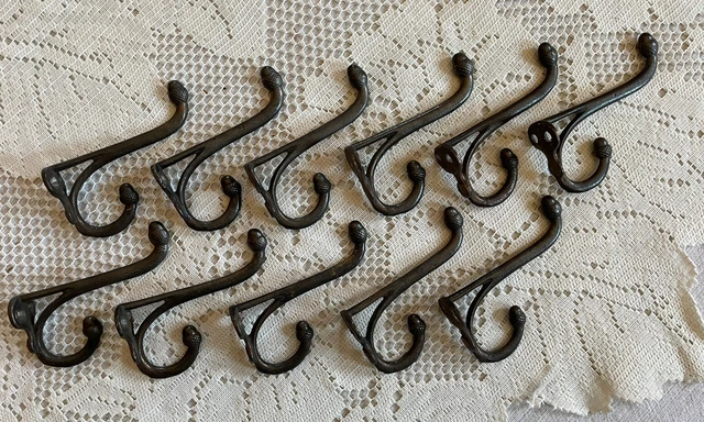 Antique Acorn Vtg Double Closet Hook Iron Steel Lot 11 Hat Coat Schoolhouse 3.5”